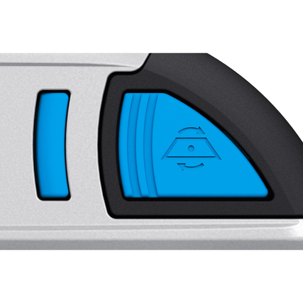 Beidseitiger Schieber eines MARTOR Sicherheitsmessers in Nahaufnahme.