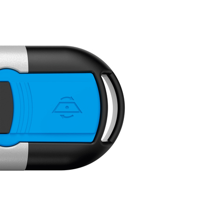 Sicherheitsmesser mit runder Form und blauer Griffmitte für einfachen Klingenwechsel.