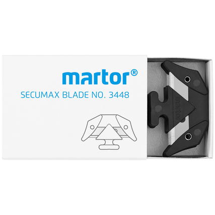 Ersatzklinge für Sicherheitsmesser in geschlossener Verpackung mit Abbildung der Klinge.