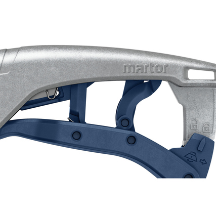 Seitenansicht eines MARTOR Sicherheitsmessers SECUNORM 610 XDR mit ergonomischem Design.