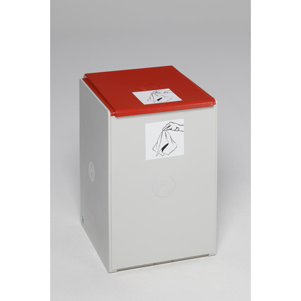Abfallsammelsystem mit rotem Deckel und beschrifteter Vorderseite, ohne Inhalt oder Dekoration.
