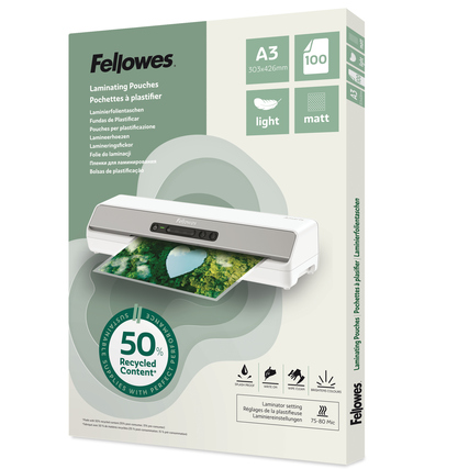 Fellowes® Laminierfolie 303 x 406 mm (B x H) DIN A3 70µm matt 100 St./Pack.
