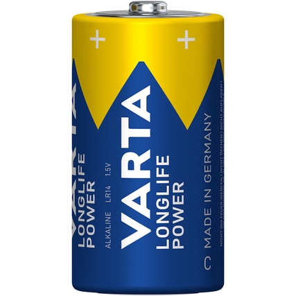 Batterie mit blauer und gelber Verpackung, bezeichnet als Varta Longlife Power.