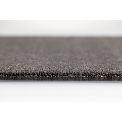 Aschgraue Schmutzfangmatte mit umlaufendem Rand und texturierter Oberfläche in Nahansicht.
