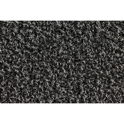 Schmutzfangmatte mit schwarzem Schlingenflor und melierter Struktur auf weißem Hintergrund.