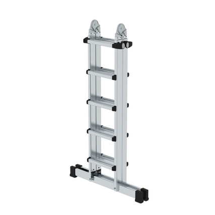 MUNK Teleskopleiter mit 5 Stufen, klappbar und teleskopierbar, in aufrechter Position.