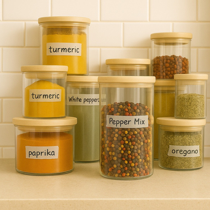 Transparente Klebebänder in verschiedenen Packungen und Größen zur Verwendung in der Küche.