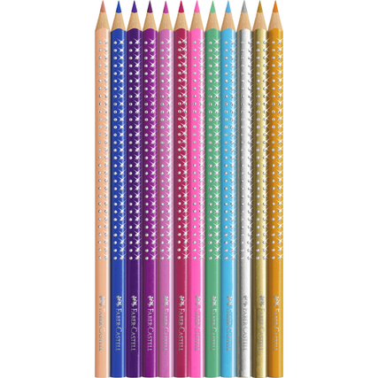 Buntstifte in verschiedenen Farben mit glitzerndem Design in einem Metall-Etui.