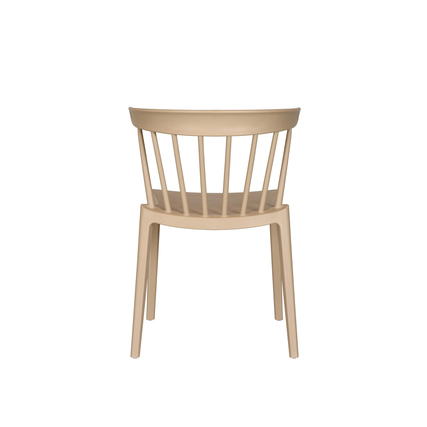 Stapelbarer Gartenstuhl Windson in Sandfarbe, Rückansicht mit runder Rückenlehne und Holz-Optik.