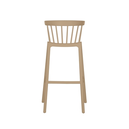 Stapelbarer Barhocker aus Kunststoff in Sandfarbe mit minimalistischer, stilvoller Verarbeitung.
