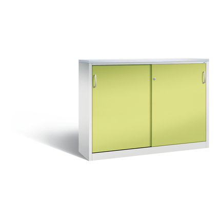 C+P Schiebetürenschrank Acurado-2000 1.600 x 1.200 x 400 mm (B x H x T) 4 Fachböden Stahl Farbe der Front: clowngrün Farbe des Korpus: lichtgrau