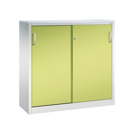C+P Schiebetürenschrank Acurado 1.200 x 1.200 x 400 mm (B x H x T) 2 Fachböden Stahl Farbe der Front: clowngrün Farbe des Korpus: lichtgrau