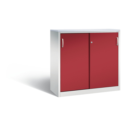 C+P Schiebetürenschrank Acurado 1.200 x 1.200 x 500 mm (B x H x T) 2 Fachböden Stahl Farbe der Front: rubinrot Farbe des Korpus: lichtgrau