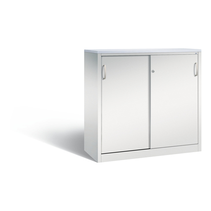 C+P Schiebetürenschrank Acurado 1.200 x 1.200 x 500 mm (B x H x T) 2 Fachböden Stahl Farbe der Front: lichtgrau Farbe des Korpus: lichtgrau