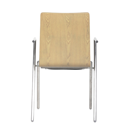 Konferenzstuhl mit brauner Rückenlehne und verchromtem Gestell, ohne Sitzpolsterung.