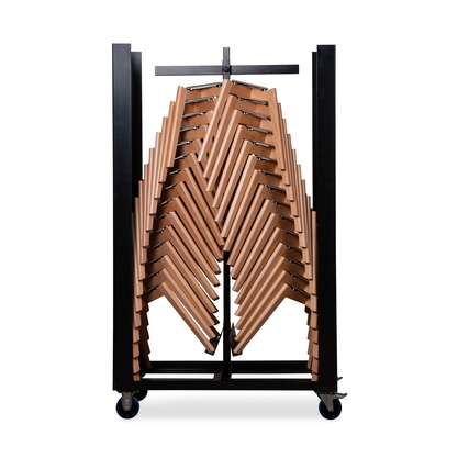 Transportwagen für Stuhlgestelle, beladen mit gefalteten Stühlen, als Anwendungsbeispiel.