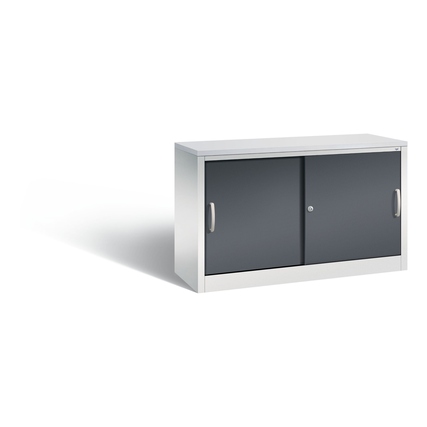 C+P Schiebetürenschrank Acurado-2000 1.200 x 720 x 400 mm (B x H x T) 2 Fachböden Farbe der Front: schwarzgrau Farbe des Korpus: lichtgrau