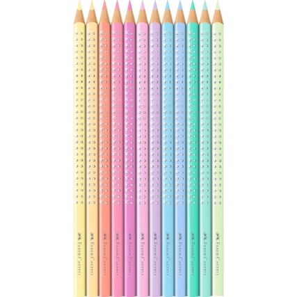 Buntstifte in Pastellfarben mit glitzerndem Design, angeordnet in einer Reihe.