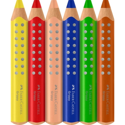Sechs Buntstifte in verschiedenen Farben mit rutschfester Griffzone.