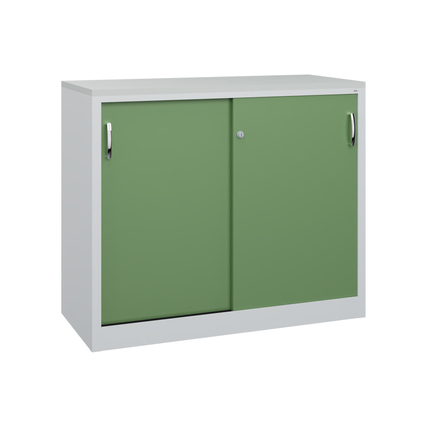 C+P Schiebetürenschrank Acurado 1.200 x 1.000 x 500 mm (B x H x T) 2 Fachböden Stahl Farbe der Front: resedagrün Farbe des Korpus: lichtgrau