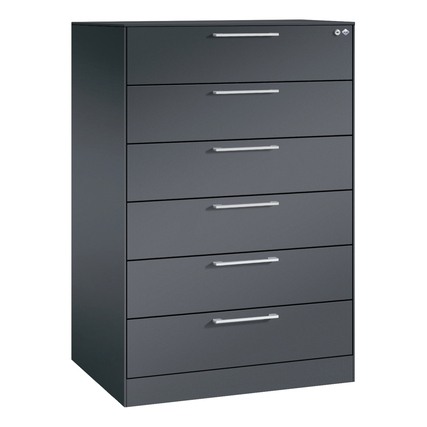 C+P Karteischrank Asisto 800 x 1.310 x 600 mm (B x H x T) 6 Schubladen Stahl, lackiert schwarzgrau