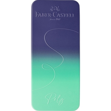 Schreibgeräteset in einer blauen und grünen Etui-Hülle mit Soft-Touch-Oberfläche.