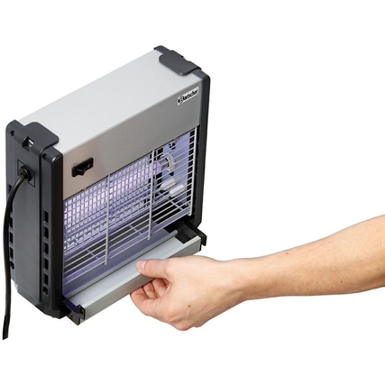 Insektenvernichter mit herausnehmbarer Schublade und UV-A-Röhren zur Insektenanziehung.