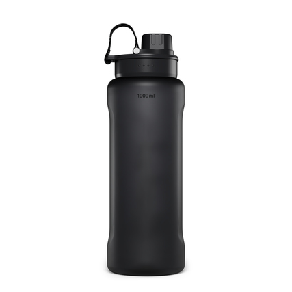 Schwarze Satch Trinkflasche XL mit 1000 ml Fassungsvermögen in aufrechter Position.
