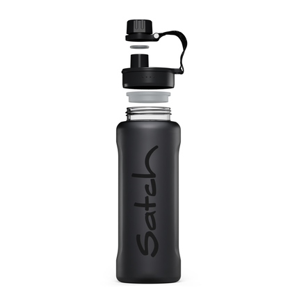 Satch Trinkflasche XL in Schwarz, mit abnehmbarem Deckel und Schlauch.