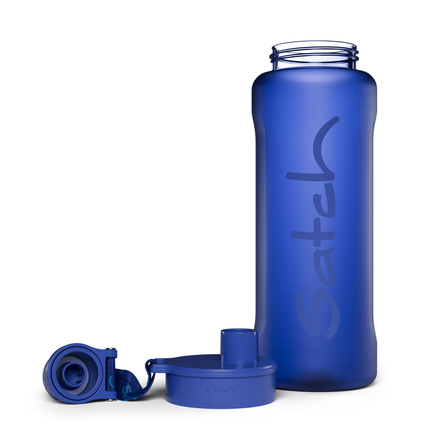Blaue Satch Trinkflasche XL mit abnehmbarem Deckel und Trinköffnung.