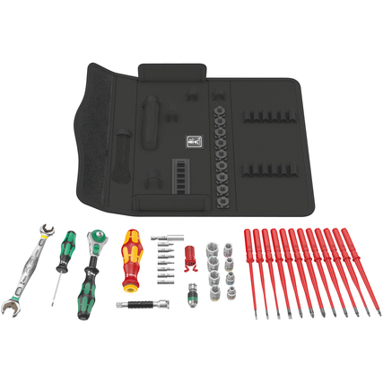 Wera Werkzeugtasche mit Schraubwerkzeugen, Wechselklingen und Zubehör in robuster textile Box.