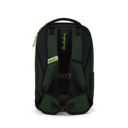 Schulrucksack in Urban Green mit Rückenansicht und gepolsterten Trägern.