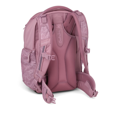Schulrucksack in Rosa mit minimalistischer Gestaltung und erweiterbarem Volumen.