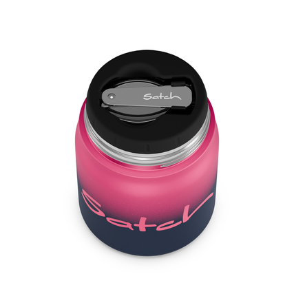 Thermo Lunchbox in Pink mit auslaufsicherem Deckel und integriertem Löffel.