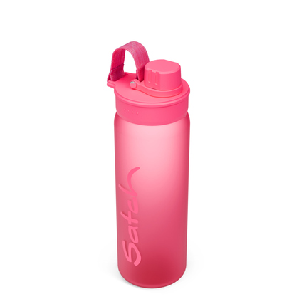 Sport-Trinkflasche in pink mit Schraubverschluss und Henkel.