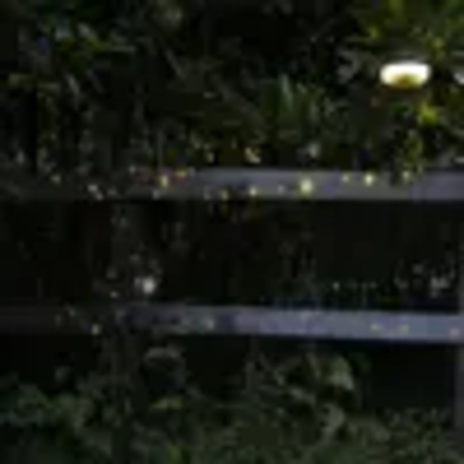 Solarleuchte mit warmweißen LEDs und Twinkle-Effekt, angebracht an einem Gartenzaun im Freien.