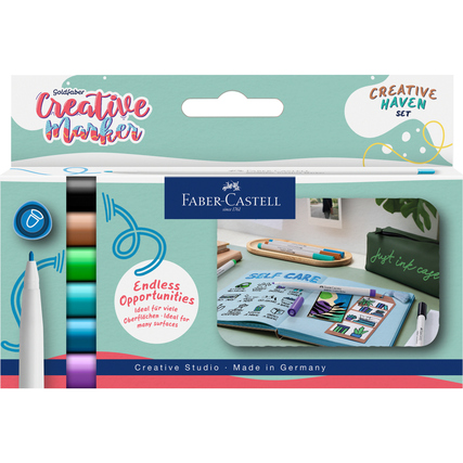 Verpackung des Faber-Castell Layoutmarker Sets mit verschiedenen Markern sichtbar.