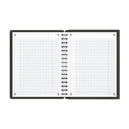 Offenes Oxford Collegeblock International Meetingbook DIN A5+ mit kariertem Papier und Kopfzeile.