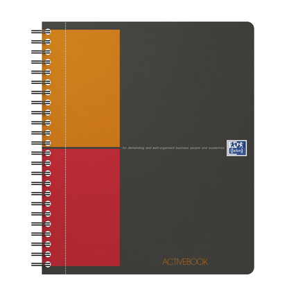 Oxford Collegeblock International Activebook DIN A5+ kariert Polypropylen grau/orange/rot 80 Bl.
