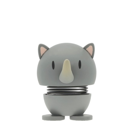 HOPTIMIST Dekorationsfigur Soft Rhino in rundem, grauem Design mit sichtbarem Federmechanismus.