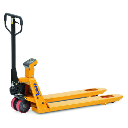 fetra Hubwagen 55 x 8,5-20,5 x 155 cm (B x H x T) 2.000kg mit Waage Stahl, pulverbeschichtet gelb/schwarz