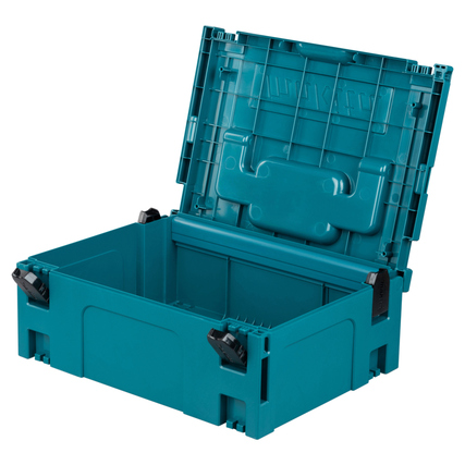 Werkzeugkoffer MAKPAC in offener Ansicht mit zwei Verschlüssen und breitem Tragegriff.