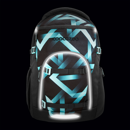 COOCAZOO Schulrucksack BYTE in Schwarz und Blau mit reflektierenden Flächen und stilvollem Design.