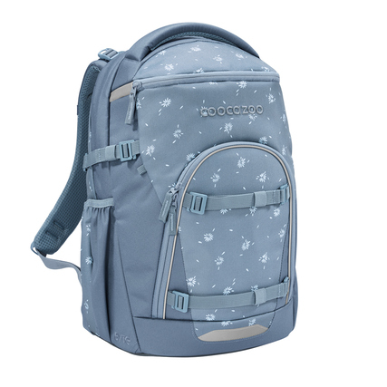 COOCAZOO Schulrucksack BYTE Bloomy Daisy in Blau mit floralem Design und mehreren Taschen.