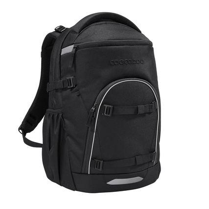 Schulrucksack COOCAZOO BYTE in Schwarz mit mehreren Fächern und reflektierenden Elementen.