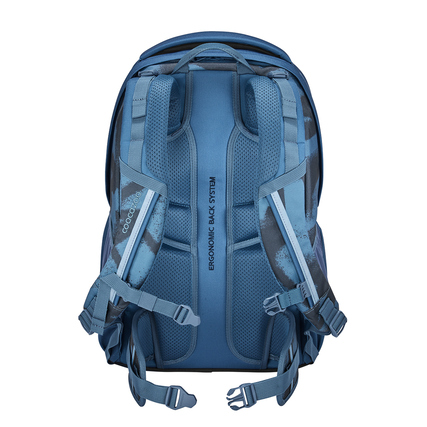 Schulrucksack COOCAZOO EVERY Graffiti Groove in Blau, Rückansicht mit gepolstertem Rückensystem.