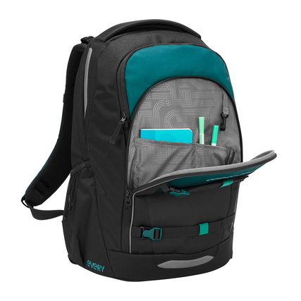 Schulrucksack COOCAZOO EVERY in Teal Shadows mit einem gut organisierten Innenraum.