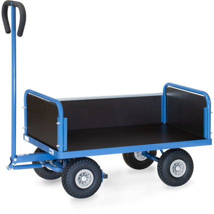 Handwagen aus Profilstahl mit wasserfestem Sperrholz und pannensicheren Rädern.