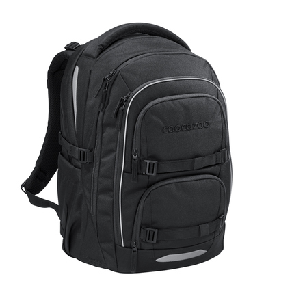 Schulrucksack COOCAZOO PORTER in Schwarz mit mehreren Fächern und ergonomischem Design.