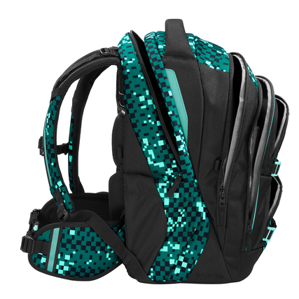 Schulrucksack COOCAZOO PORTER Pixel Blox in seitlicher Ansicht mit reflektierendem Design.